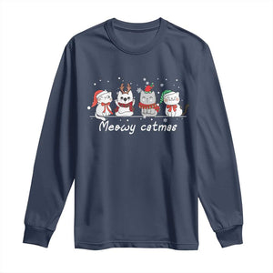 Xmas Cat Long Sleeve Shirt Meowy Catmas Cute Cat Santa Hat TS09 Navy Print Your Wear