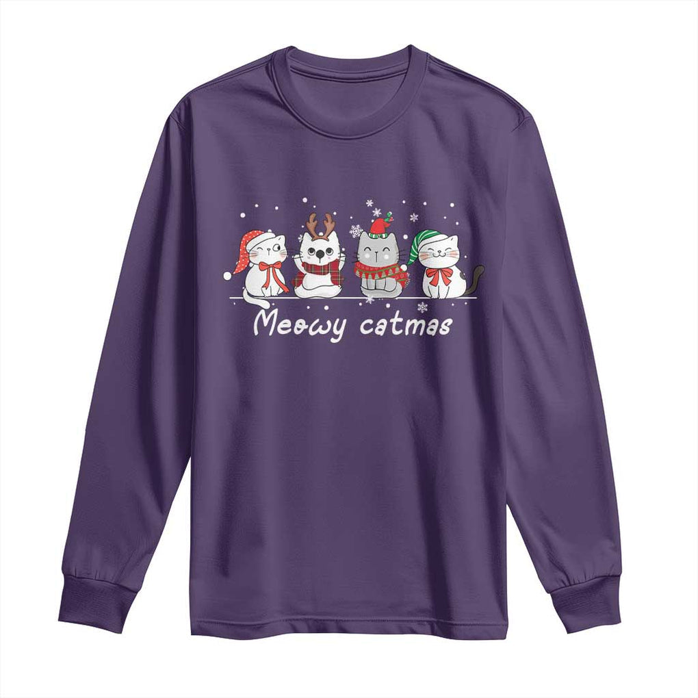 Xmas Cat Long Sleeve Shirt Meowy Catmas Cute Cat Santa Hat TS09 Purple Print Your Wear