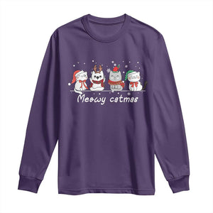 Xmas Cat Long Sleeve Shirt Meowy Catmas Cute Cat Santa Hat TS09 Purple Print Your Wear