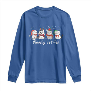 Xmas Cat Long Sleeve Shirt Meowy Catmas Cute Cat Santa Hat TS09 Royal Blue Print Your Wear