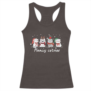 Xmas Cat Racerback Tank Top Meowy Catmas Cute Cat Santa Hat TS09 Dark Chocolate Print Your Wear