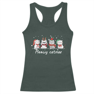 Xmas Cat Racerback Tank Top Meowy Catmas Cute Cat Santa Hat TS09 Dark Forest Green Print Your Wear