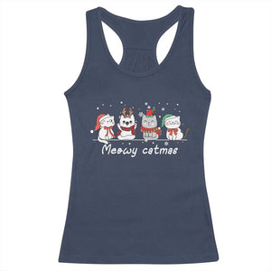 Xmas Cat Racerback Tank Top Meowy Catmas Cute Cat Santa Hat TS09 Navy Print Your Wear