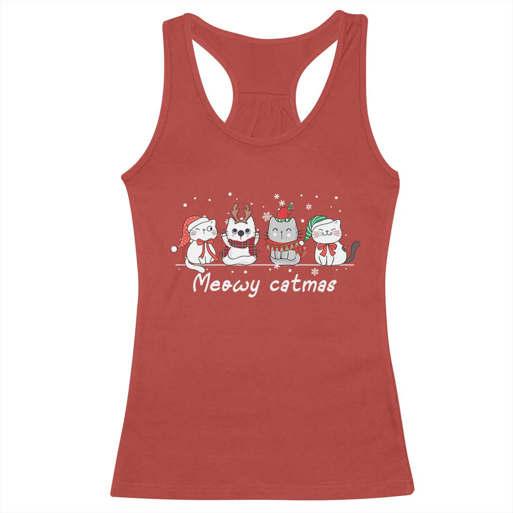 Xmas Cat Racerback Tank Top Meowy Catmas Cute Cat Santa Hat TS09 Red Print Your Wear