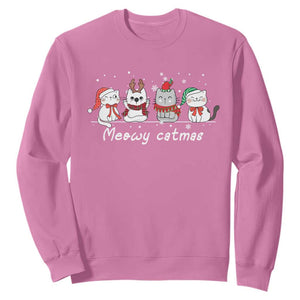 Xmas Cat Sweatshirt Meowy Catmas Cute Cat Santa Hat TS09 Azalea Print Your Wear