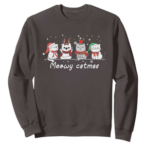 Xmas Cat Sweatshirt Meowy Catmas Cute Cat Santa Hat TS09 Dark Chocolate Print Your Wear