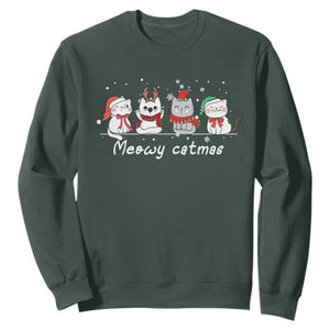 Xmas Cat Sweatshirt Meowy Catmas Cute Cat Santa Hat TS09 Dark Forest Green Print Your Wear