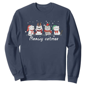 Xmas Cat Sweatshirt Meowy Catmas Cute Cat Santa Hat TS09 Navy Print Your Wear