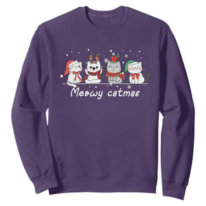 Xmas Cat Sweatshirt Meowy Catmas Cute Cat Santa Hat TS09 Purple Print Your Wear