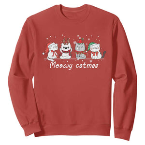 Xmas Cat Sweatshirt Meowy Catmas Cute Cat Santa Hat TS09 Red Print Your Wear