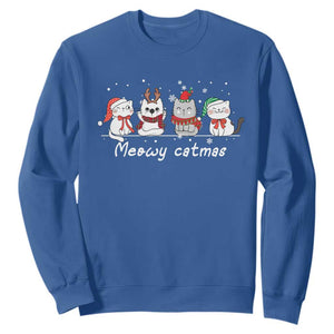 Xmas Cat Sweatshirt Meowy Catmas Cute Cat Santa Hat TS09 Royal Blue Print Your Wear