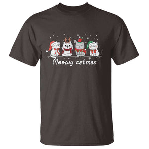 Xmas Cat T Shirt Meowy Catmas Cute Cat Santa Hat TS09 Dark Chocolate Print Your Wear