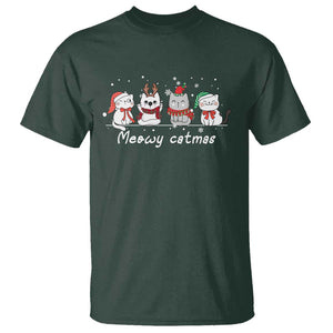 Xmas Cat T Shirt Meowy Catmas Cute Cat Santa Hat TS09 Dark Forest Green Print Your Wear