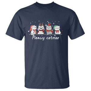 Xmas Cat T Shirt Meowy Catmas Cute Cat Santa Hat TS09 Navy Print Your Wear