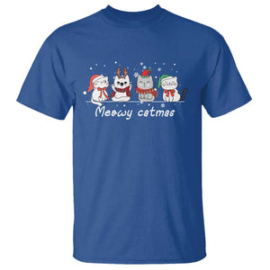 Xmas Cat T Shirt Meowy Catmas Cute Cat Santa Hat TS09 Royal Blue Print Your Wear