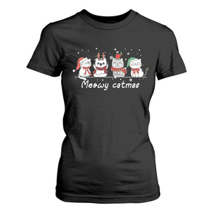 Xmas Cat T Shirt For Women Meowy Catmas Cute Cat Santa Hat TS09 Black Print Your Wear