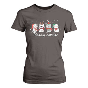 Xmas Cat T Shirt For Women Meowy Catmas Cute Cat Santa Hat TS09 Dark Chocolate Print Your Wear