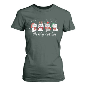 Xmas Cat T Shirt For Women Meowy Catmas Cute Cat Santa Hat TS09 Dark Forest Green Print Your Wear