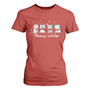 Xmas Cat T Shirt For Women Meowy Catmas Cute Cat Santa Hat TS09 Red Print Your Wear