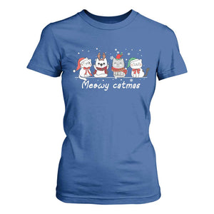 Xmas Cat T Shirt For Women Meowy Catmas Cute Cat Santa Hat TS09 Royal Blue Print Your Wear