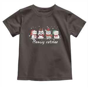 Xmas Cat Toddler T Shirt Meowy Catmas Cute Cat Santa Hat TS09 Dark Chocolate Print Your Wear