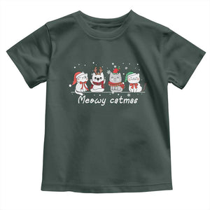 Xmas Cat Toddler T Shirt Meowy Catmas Cute Cat Santa Hat TS09 Dark Forest Green Print Your Wear