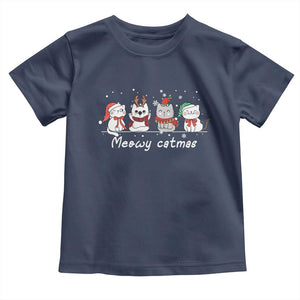 Xmas Cat Toddler T Shirt Meowy Catmas Cute Cat Santa Hat TS09 Navy Print Your Wear