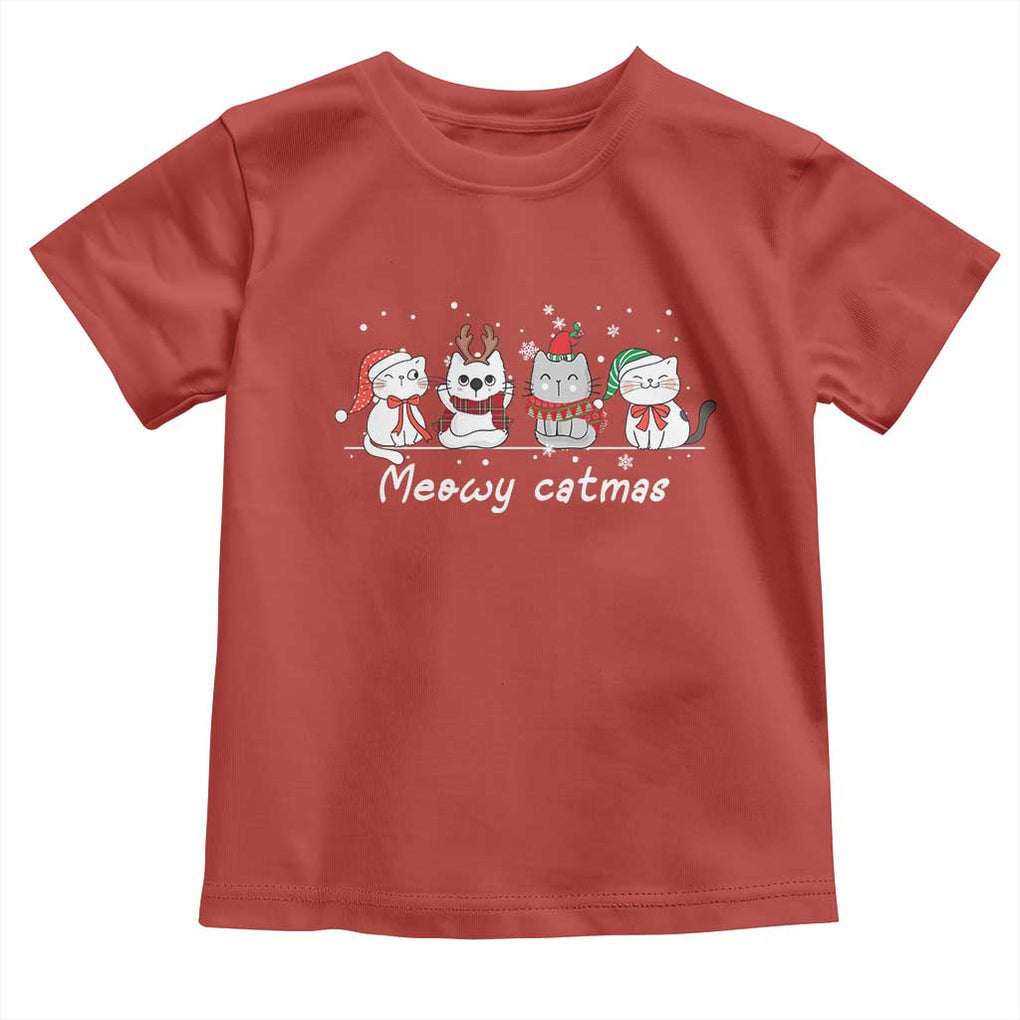 Xmas Cat Toddler T Shirt Meowy Catmas Cute Cat Santa Hat TS09 Red Print Your Wear