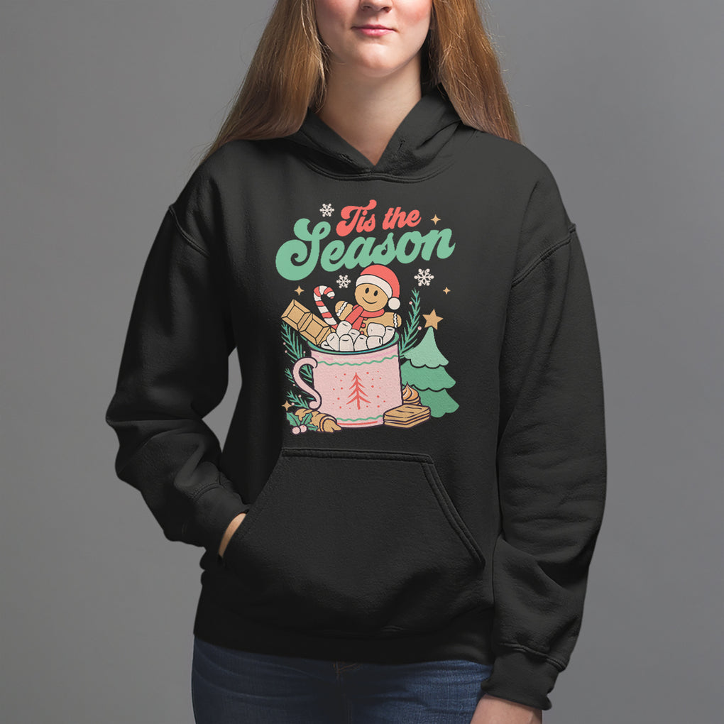 Tis The Season Groovy Retro Christmas Gingerbread Hot Cocoa Hoodie TS09 Dark Heather Printyourwear