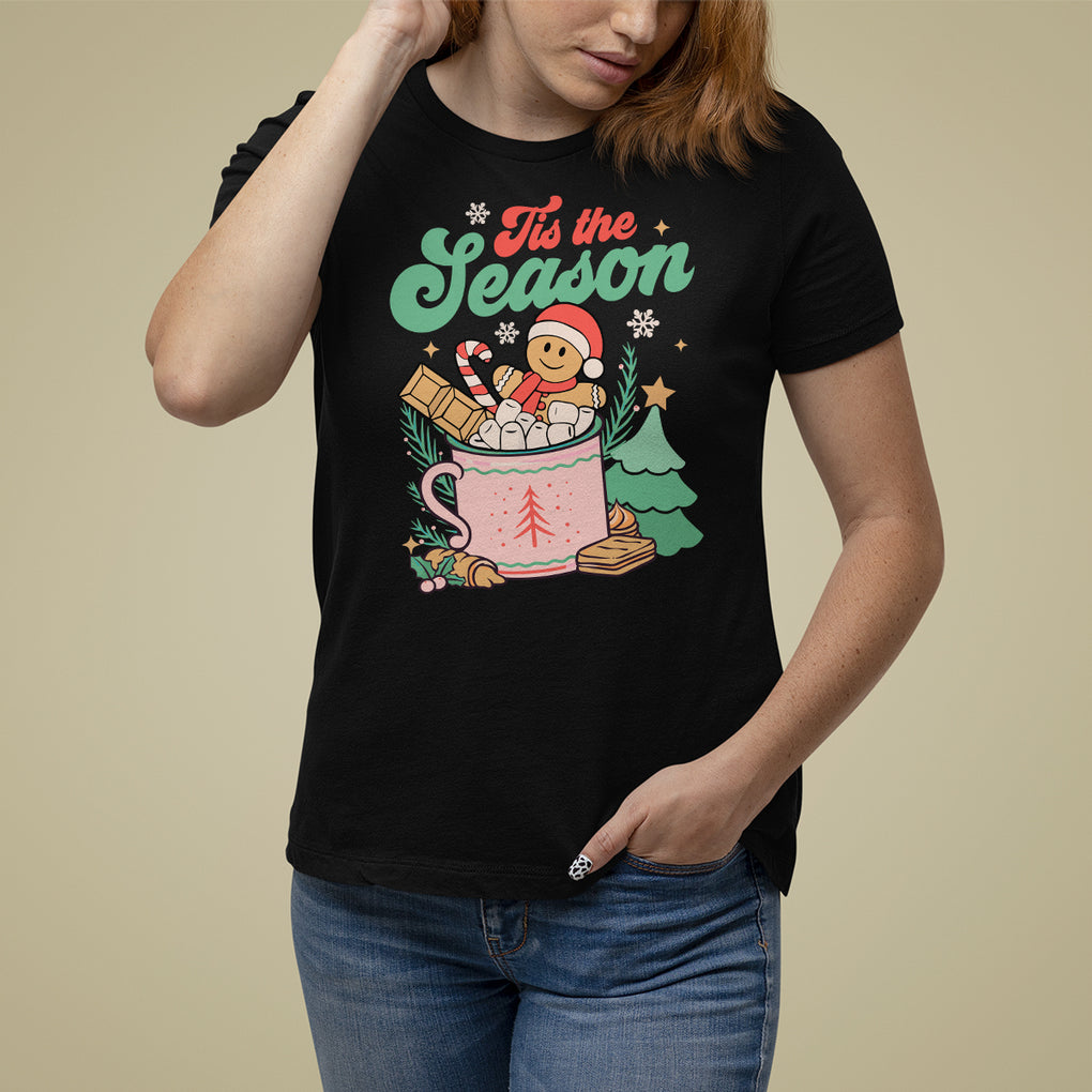 Tis The Season Groovy Retro Christmas Gingerbread Hot Cocoa T Shirt TS09 Dark Heather Printyourwear