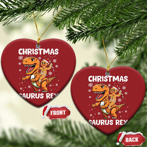 Funny Xmas Christmas Ornament Gingerbread Riding Dinosaur Christmas Saurus Rex TS09 Heart Red Print Your Wear