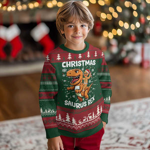 Funny Xmas Ugly Christmas Sweater Gingerbread Riding Dinosaur Christmas Saurus Rex TS09 Christmas Print Your Wear