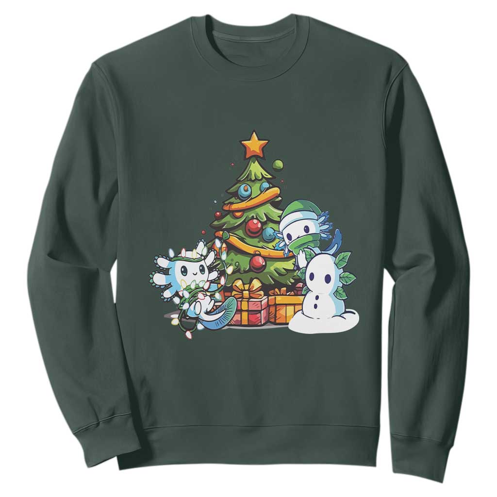 Cute Axolotl Christmas Tree Sweatshirt TS09 Dark Forest Green Print Your Wear