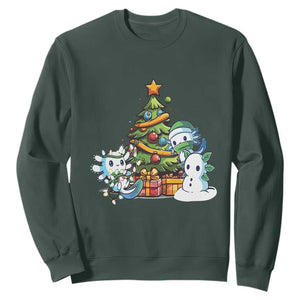 Cute Axolotl Christmas Tree Sweatshirt TS09 Dark Forest Green Print Your Wear