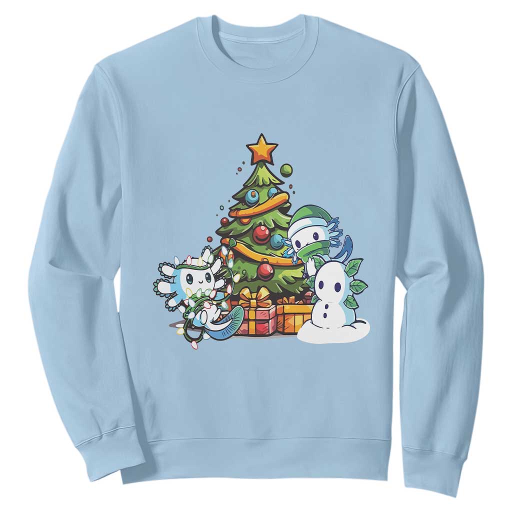 Cute Axolotl Christmas Tree Sweatshirt TS09 Light Blue Print Your Wear