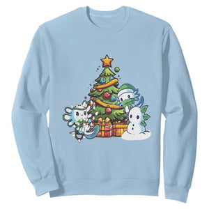 Cute Axolotl Christmas Tree Sweatshirt TS09 Light Blue Print Your Wear