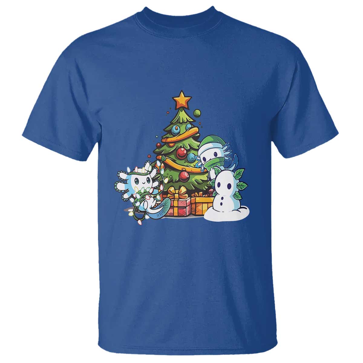 Cute Axolotl Christmas Tree T Shirt TS09 Royal Blue Print Your Wear