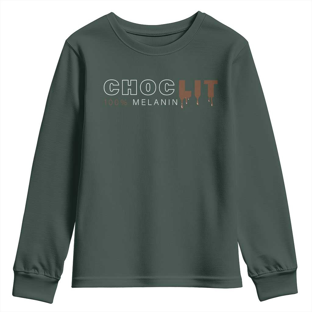 Black Pride Youth Sweatshirt Choclit 100% Melanin African American TS09 Dark Forest Green Print Your Wear