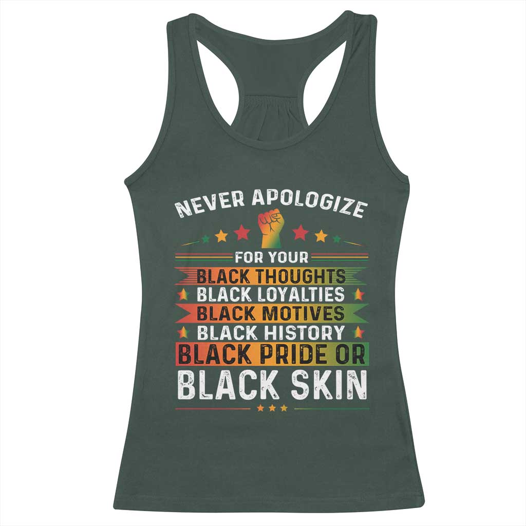 Black Pride Racerback Tank Top Never Apologize For Your Blackness Black History Month TS09 Dark Forest Green Print Your Wear