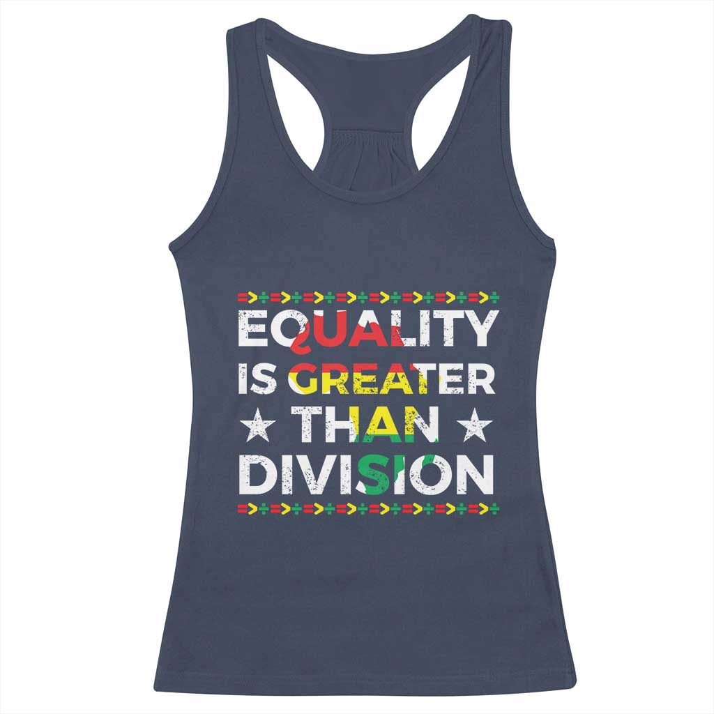 Black History Month Racerback Tank Top Equality Is Greater Than Division TS09 Navy Print Your Wear
