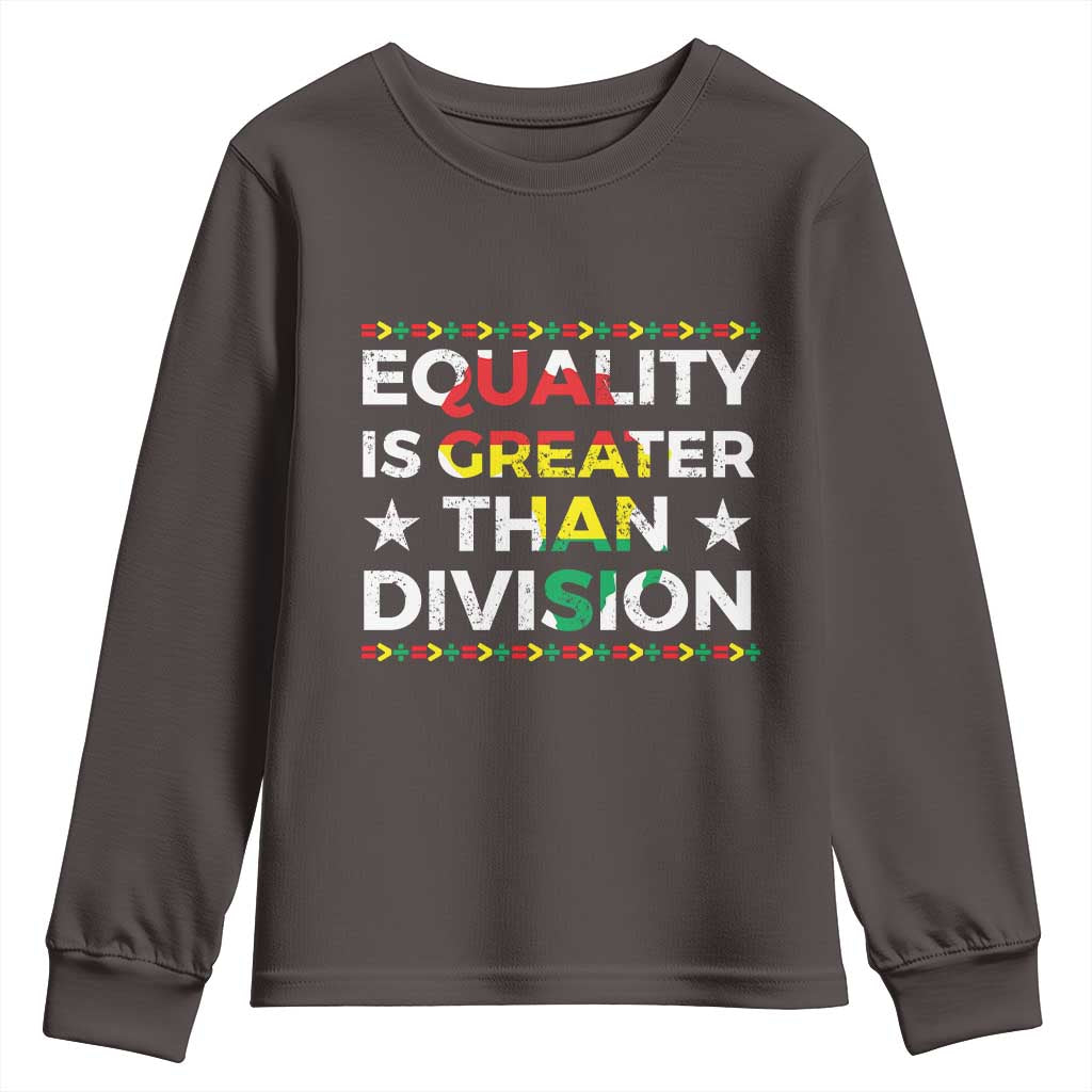 Black History Month Youth Sweatshirt Equality Is Greater Than Division TS09 Dark Chocolate Print Your Wear
