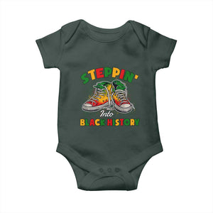 Stepping Into Black History Month Baby Onesie TS09 Dark Forest Green Print Your Wear