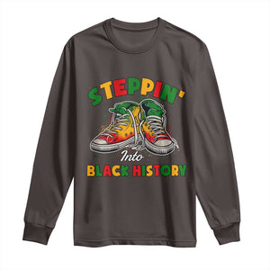 Stepping Into Black History Month Long Sleeve Shirt TS09 Dark Chocolate Print Your Wear