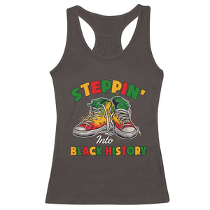 Stepping Into Black History Month Racerback Tank Top TS09 Dark Chocolate Print Your Wear