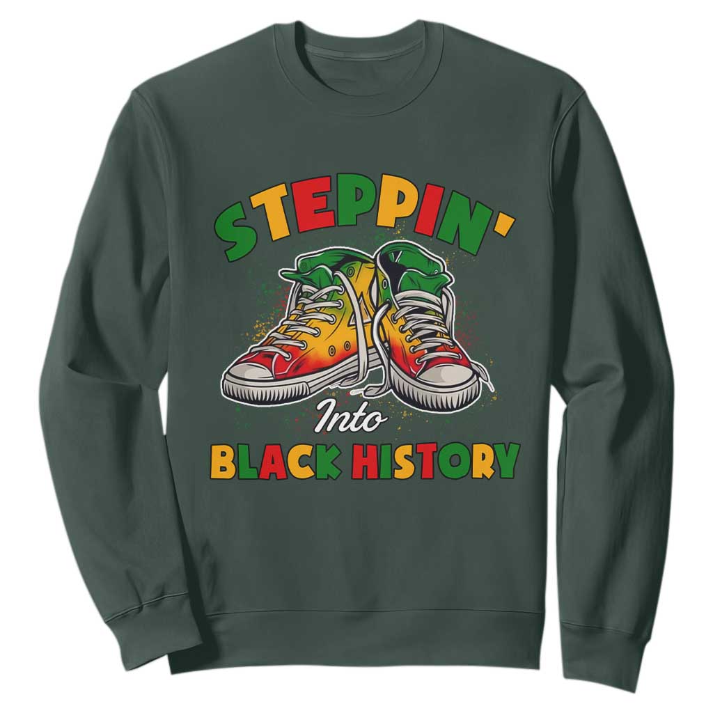 Stepping Into Black History Month Sweatshirt TS09 Dark Forest Green Print Your Wear