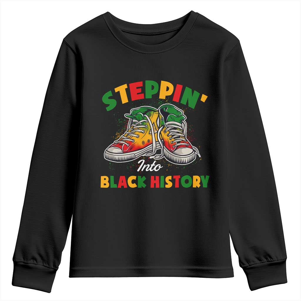 Stepping Into Black History Month Youth Sweatshirt TS09 Black Print Your Wear