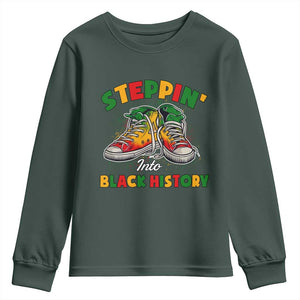 Stepping Into Black History Month Youth Sweatshirt TS09 Dark Forest Green Print Your Wear