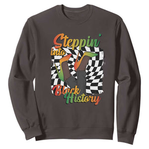 Stepping Into Black History Month Sweatshirt African American Women Melanin Pride TS09 Dark Chocolate Print Your Wear