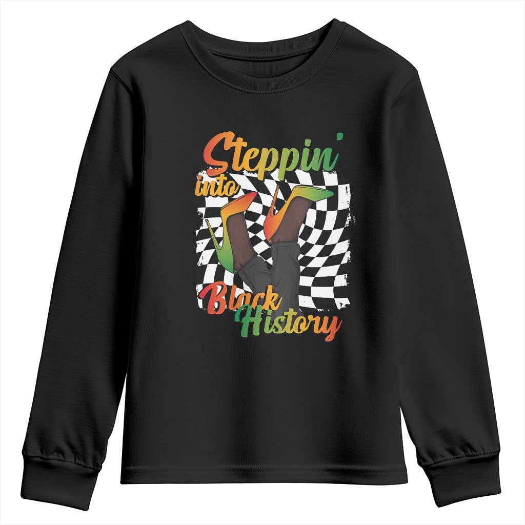 Stepping Into Black History Month Youth Sweatshirt African American Women Melanin Pride TS09 Black Print Your Wear