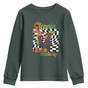 Stepping Into Black History Month Youth Sweatshirt African American Women Melanin Pride TS09 Dark Forest Green Print Your Wear